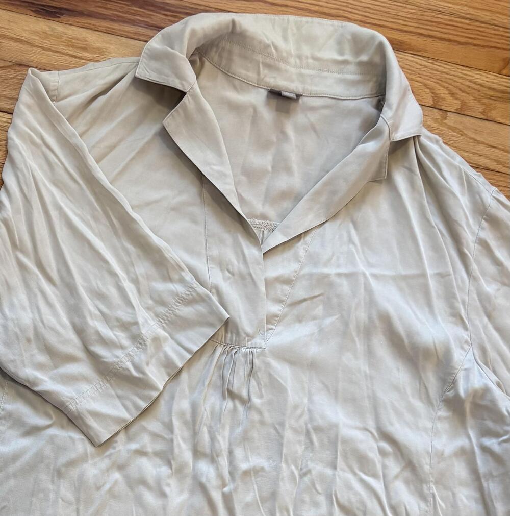 J Jill Shirt Womens 3X Beige Tunic Lyocell Hemp V Neck 3/4 Sleeve Top